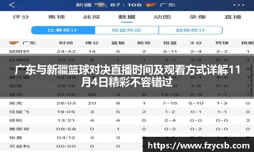广东与新疆篮球对决直播时间及观看方式详解11月4日精彩不容错过